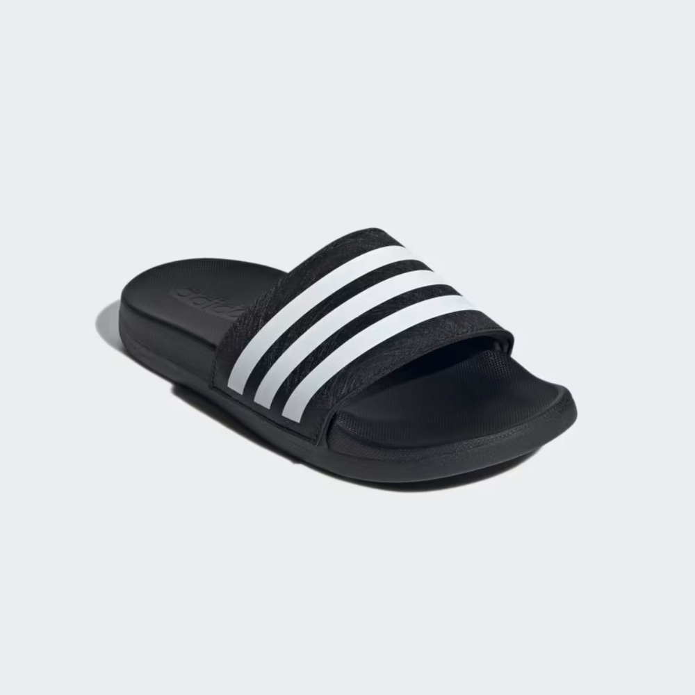 Adidas Adilette Comfort Black Slide Sandal with White Stripes Size 10